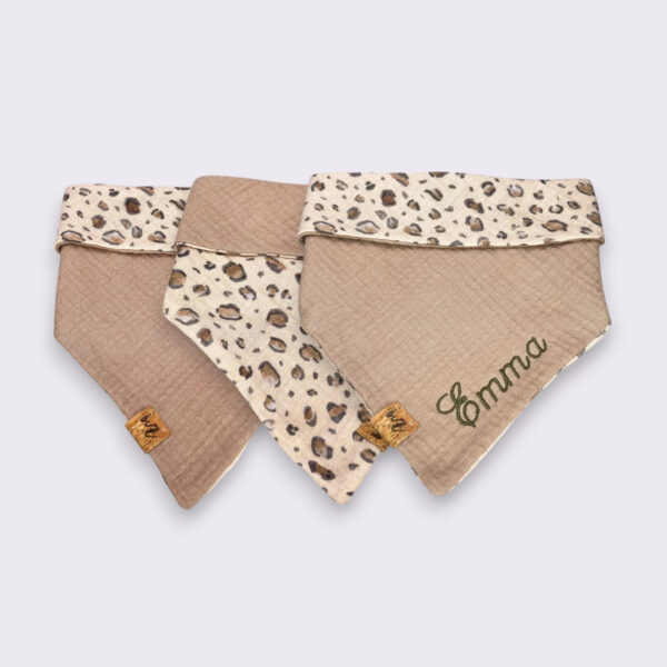 Bestickbares Bandana Hundehalstuch Leopard Animal-Print Braun zum knoten